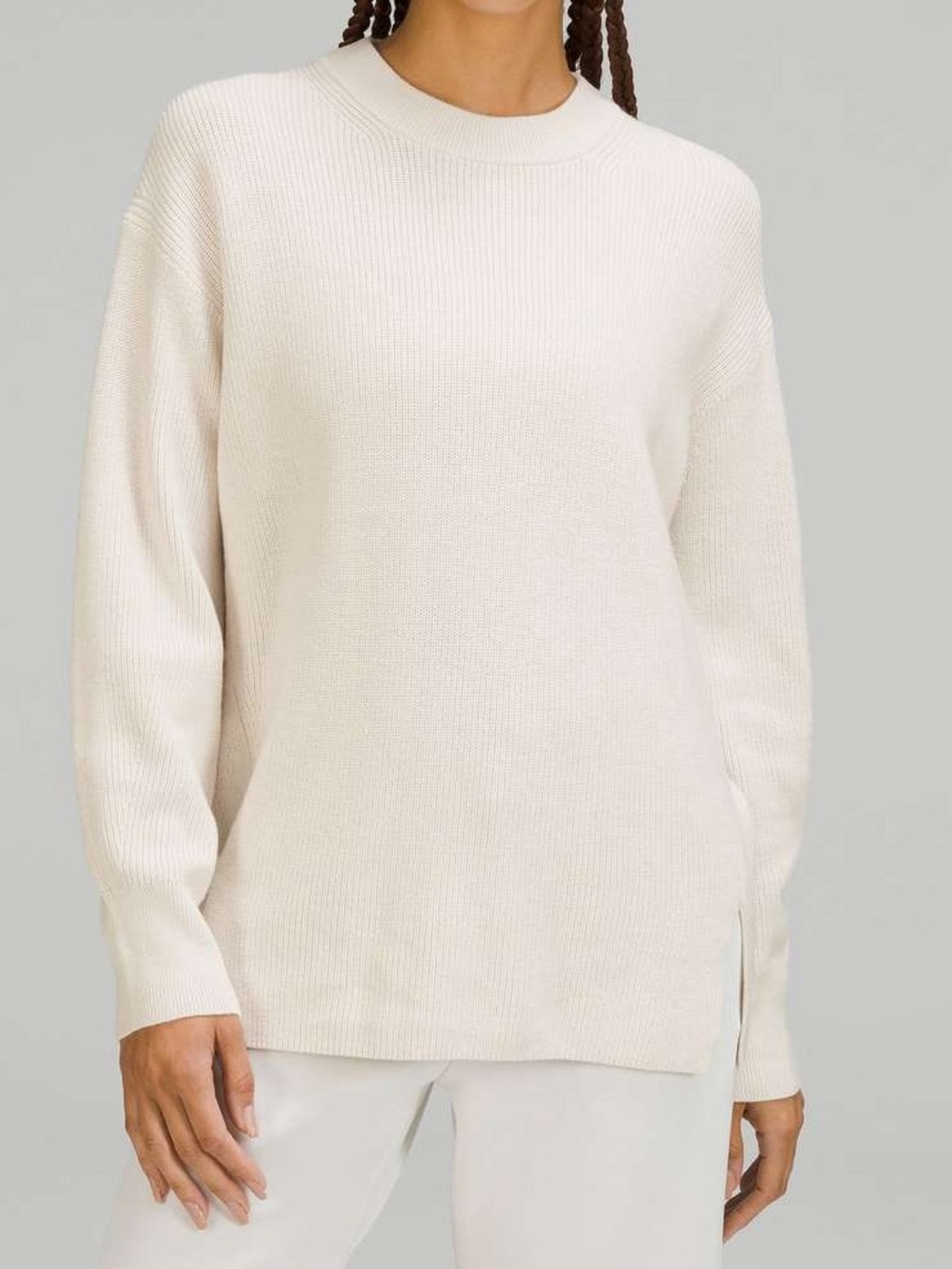 lululemon athletica Merino Wool Blend Ribbed Crewneck Knit Sweater (White Opal)